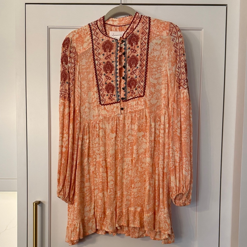 Anthropologie Orange and Red Floral Blouse